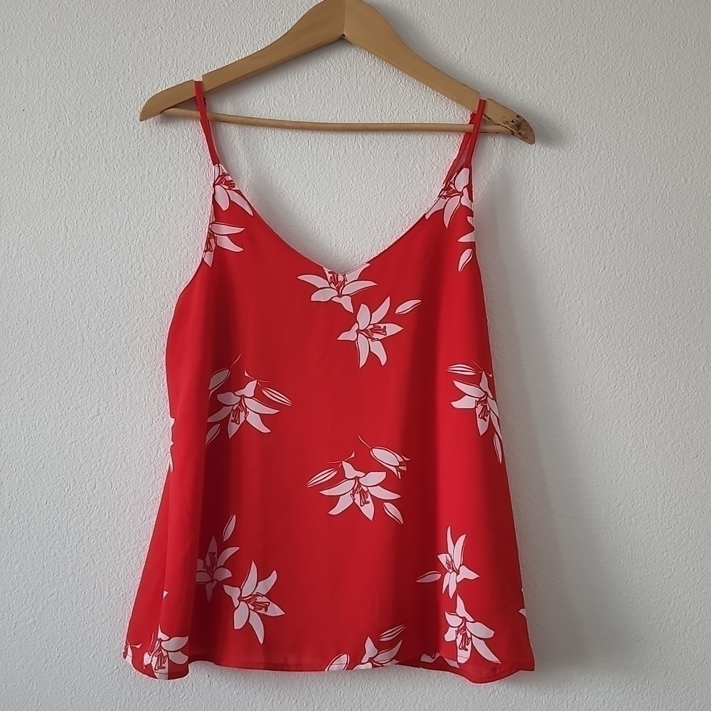 Cotton on Red And White floral tank top Summer Top Casual Basic Cami
